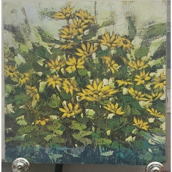 Vintage 1970 Floral Yellow Print Artist Unknown
